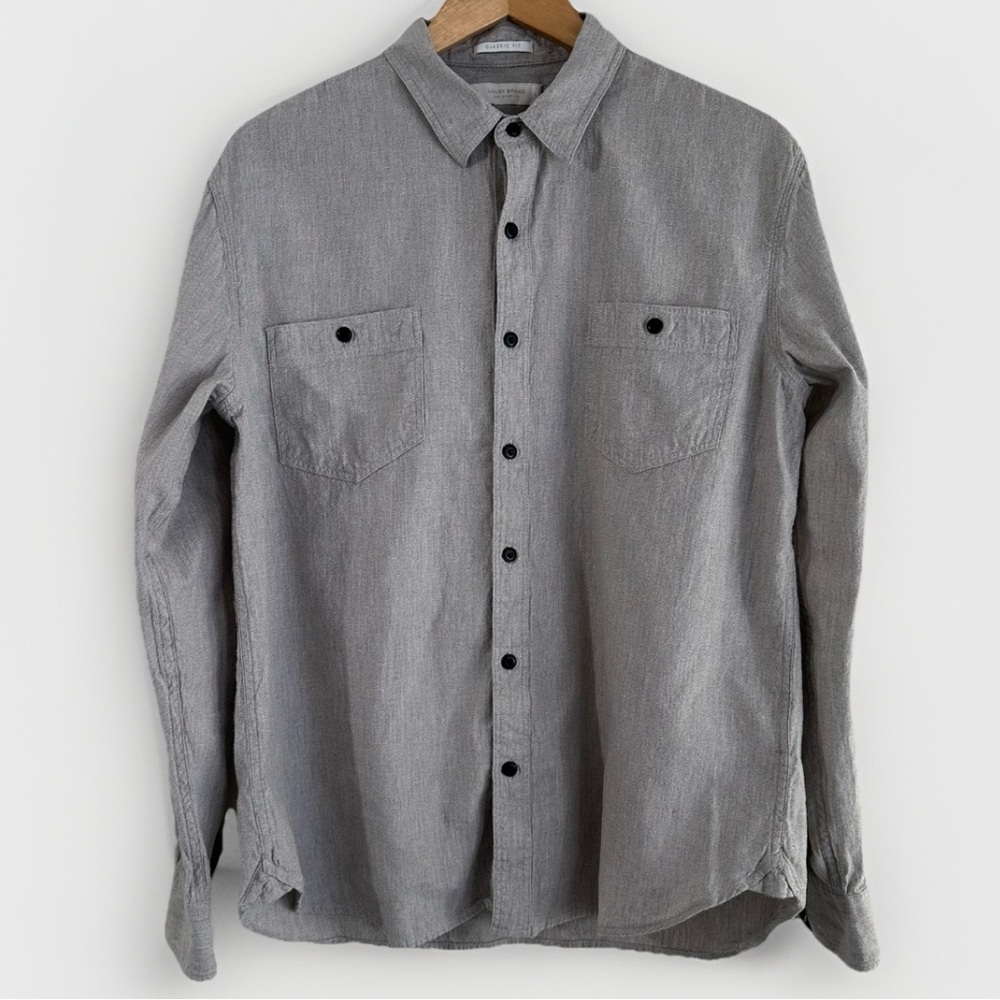 Lucky Brand Classic Fit Button Down Shirt Gray Smart-Casual‎ Men’s Size L